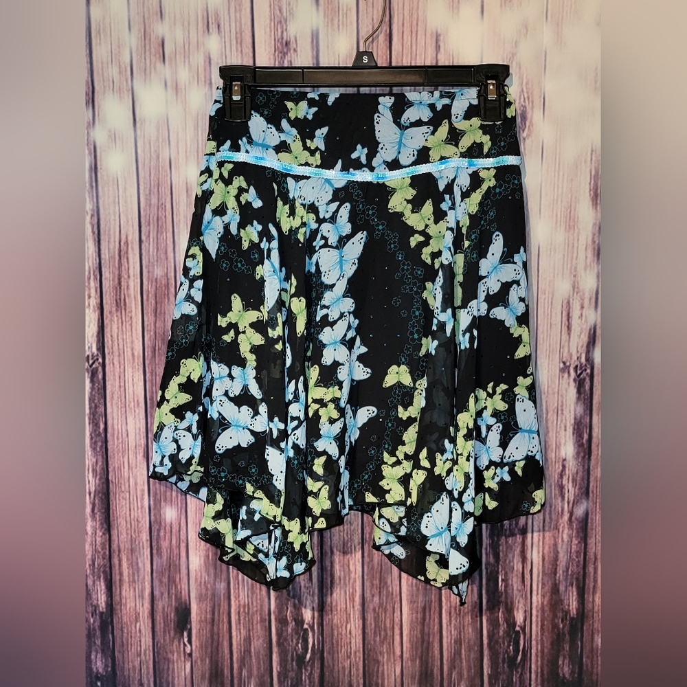 joey B Girls Butterfly Skirt - Size 8 - Blue/Green/Black with Sequins - GUC